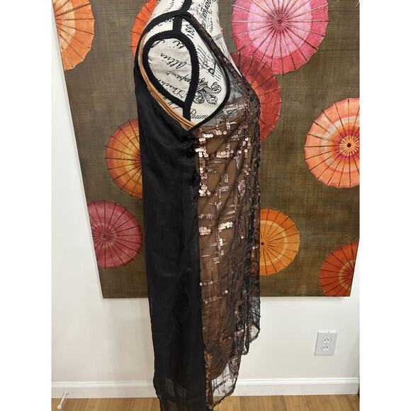 Simply Vera Black Overlay Bronze Sequins Party Dress Modern Elegance Partywear S - Picture 2 of 7